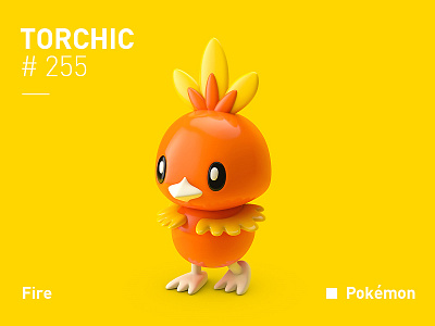 Torchic 3d character chicken pokemon red torchic yellow