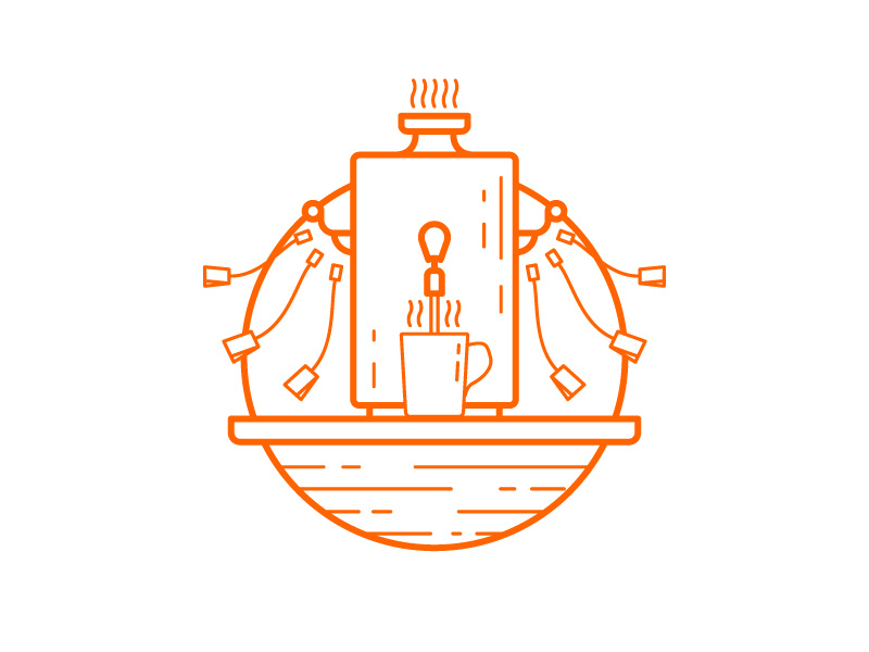 Tea bar totem drink hot samovar outline stroke orange icon illustration bar tea