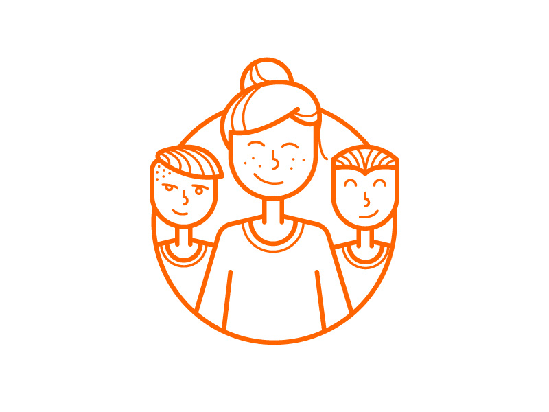 Useful events event outline stroke orange smile illustration icon girl boy people