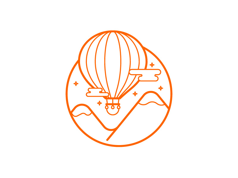 Tourism outline stroke orange illustration icon landscape mountains ballon tourism