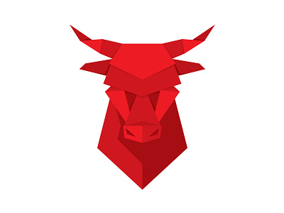 Bull animal bull flat illustration origami paper red