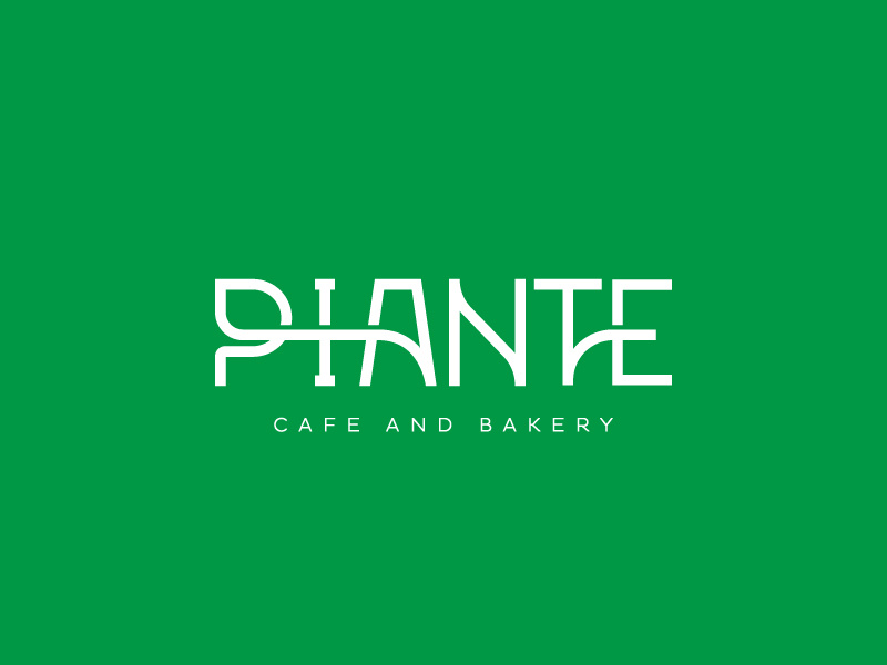 Piante Green Cafe Logo letters restaurant braind allergic designer nature p type bakery cafe logo green piante