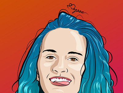 Mossie Lineart Portrait blue colourful digital illustration digitalart eyes girl hair smile tongue vectorart