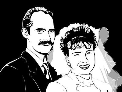 M & D Wedding Vector Art Portrait black and white digital illustration digitalart lineart moustache smile vector vector illustration vectorart wedding weddingdress
