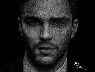 Nicholas Hoult Line Art Portrait black and white lineart realistic drawing vector