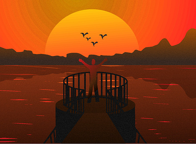 lake view. 2d abstract adobe artoftheday creative digitalart gradient graphic illustration illustrator italy lake lakes orange sketch sun sunset view