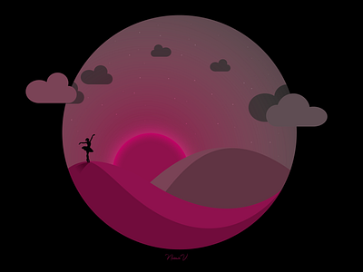 DANCE IN THE DESERT art dancer dancing desert design illustration illustration art illustrator lonely moon moonlight pink poesie sky stars sun sunset travel vector