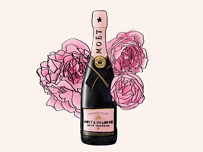 Champagne anyone? champaign flowers illustration peonies product wine