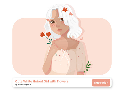 Cute White Haired Girl with Flowers Illustration adobe illustrator art artwork design drawing girl girl illustration illustration illustration art illustration design illustration design trends 2020 vector vectorart white haired girl