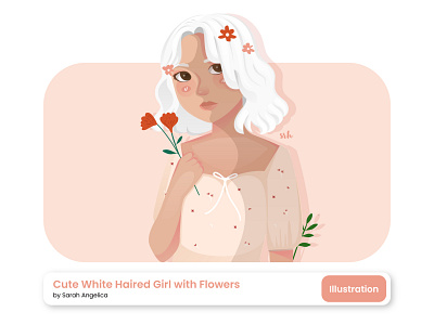 Cute White Haired Girl with Flowers Illustration