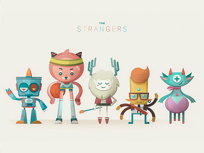 The Strangers artist basketball player characters nerd pink robot