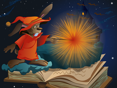 The hapless Wizard Hare is in a hurry to work miracles book book illustration crocodile fairy tale hare logo magic rabbit vector graphics