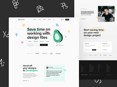 Avocode Homepage clean cta doodle drawing footer grid header hero illustration quote testimonial typography