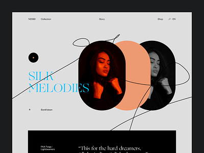 Silk Melodies - Landing page Concept black bold clean drawing figma graphic grey grid header hero illustration landing layout shapes sketch typography