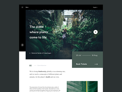 Botanical Homepage - UI Exercise clean design header hero images play quote text title ui video