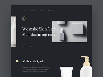 Skin Care Manufacturing - Homepage about about us clean dark grid minimal parallax sketch typography ui ux website