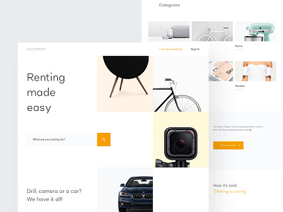 Renting Website - Homepage categories clean grid header hero homepage images search title ui ux