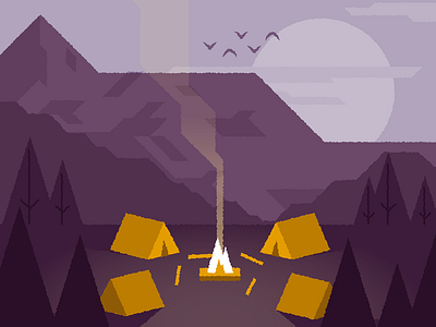 Campfire camp camp fire camping fire forest geometric illustration nature outdoor scenery smoke vector