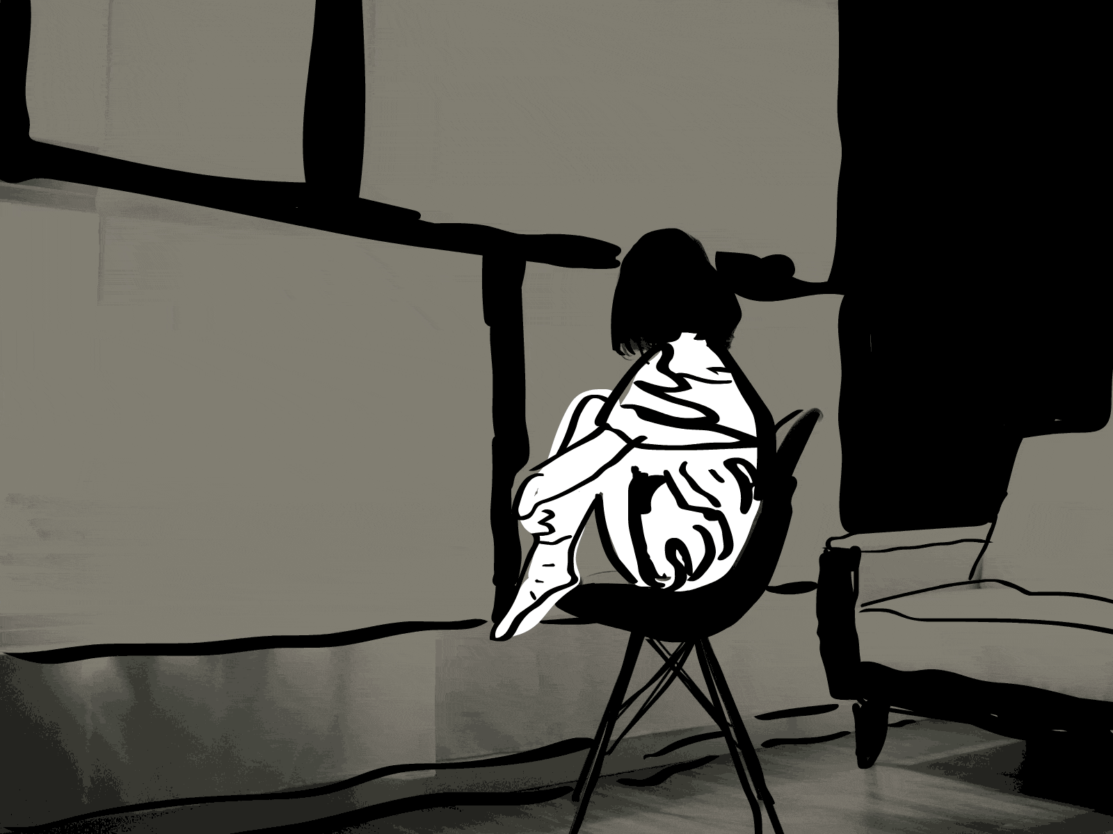 Trapped animate cc animated animation black and white depression design drawing gif girl home illustration scribble shaking sitting trapped window