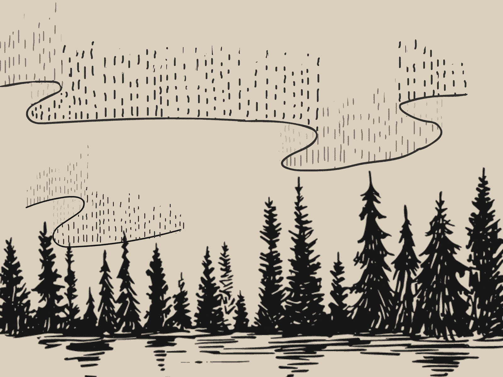 Northern Lights animate cc animated animation black black and white drawing flicker forrest gif illustration light northern lights sky trees