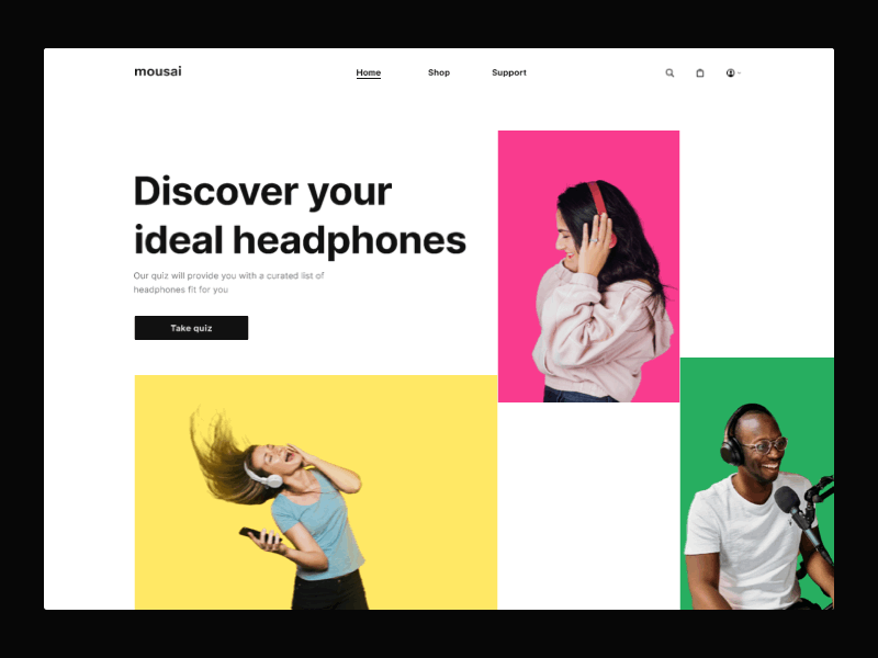 Mousai Login Flow animated gif ecommerce headphones login