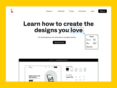 Lufi color style design system design tool figma design fun inspiration landing page lufi text style uidesign webstie whyte