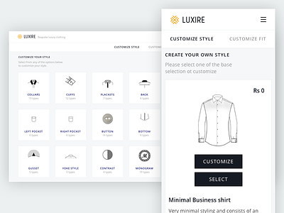 Luxire Customization bespoke clothing ecommerce men shirts store trousers