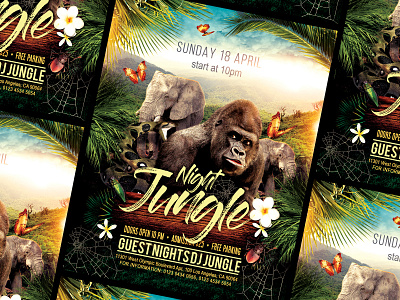 Jungle Night Flyer anaconda animal animals beach beast brute exotic gorilla holiday jungle nature palm palm tree party partying savage sea summer summer flyer summer template