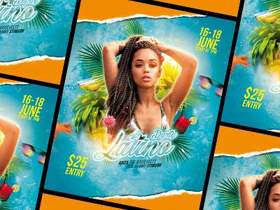 Latino Party – PSD Flyer Template celebration cocktails dance disco event exotic exotic summer party flyer holiday latin palm leaves party psd sexy summer