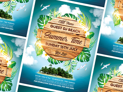 Summer Time - PSD Flyer Template beach party clouds foliage island ocean party sea season seasons summer summer flyer summer party summer time