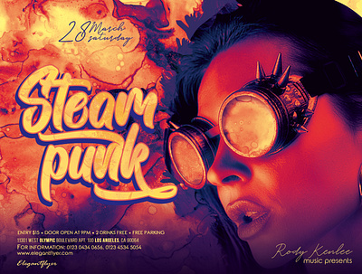 Steampunk Party – PSD Flyer Template cyber monday girl guest light music pink premium psd template sound sounds