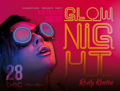 Glow Night – PSD Flyer Template abstract club party girl glow glowing music night party pink premium psd template