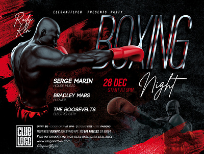 Boxing Night – PSD Flyer Template 3d black championship fight male man premium red sport sports tournament