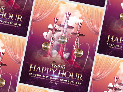 Happy Hour Party – PSD Flyer Template bar event gold happy hour holiday invitation night club premium smoke