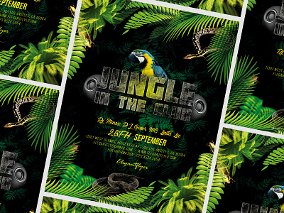Jungle in the Club – PSD Flyer Template club green holiday invitation night club palm palm leaves premium print print ready printing psd template summer templates