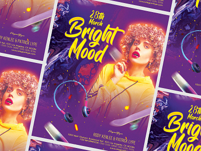 Bright Mood – PSD Poster Template bright club dance disco mood music neon night party poster psd template templates