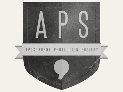 Apostrophe Protection Society (.GIF) apostrophe banner identity logo protection shield society