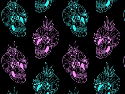 💀 blue flames illustration ipad pattern pink procreate skull