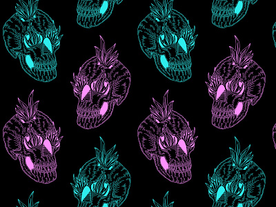 💀 blue flames illustration ipad pattern pink procreate skull