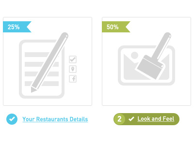 25% complete details icons look and feel rounded tabbed ticks ui web