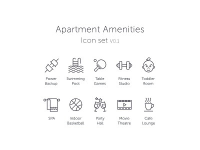 Apartment Amenities Icons amenities apartment basketball cafe fitness icons movie power backup spa swimming pool table games toddler