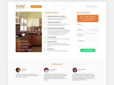Bote Intro Page bote flat intro page modular modular kitchen orange visual design