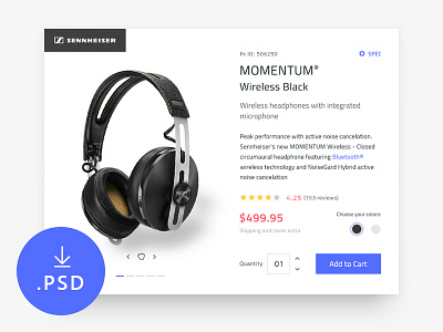 Product Card : PSD card cart design ecommerce flat product rating sennheiser slider ui ui design visual design