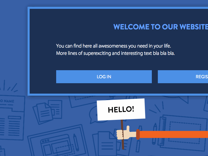 Animation on the login screen animation blue css first screen flat funny hand hello orange svg vector