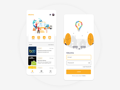 Edusima app education minimalist mobile ui ux yellow