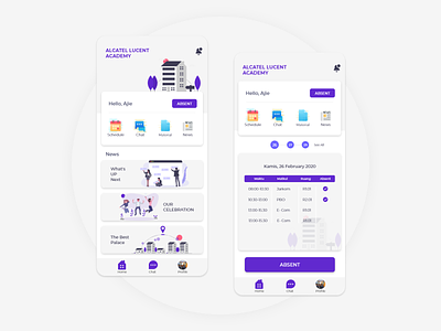 Alcatel Lucent Academy app class education mobile purple ui ux
