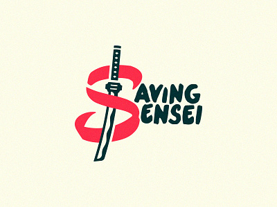 Saving Sensei japanese katana logo red ribbon s saving sensei