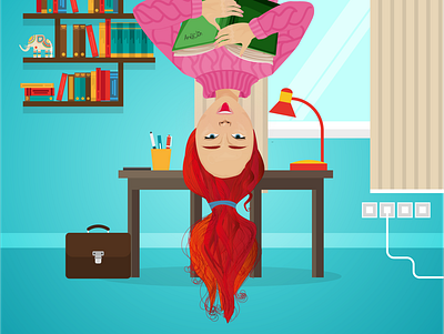 girl book flat girl illustration pretty redhair