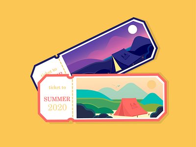 Summer tickets 2020 animation camp camping day design graphic graphicdesign illustration logo mobile night print product designs summertime ticket trendy typogaphy vector