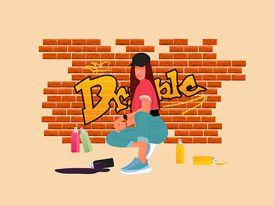Street art bricks design dribble girl graffiti graphic graphicdesign illustration logo trendy vector